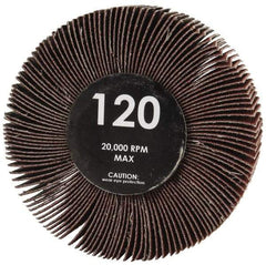 Value Collection - 3" Diam x 1" Face Width, Fine Aluminum Oxide Coated Mounted Flap Wheel - 1/4" Shank Mount, 120 Grit, Cloth Backing, 23,800 Max RPM - Americas Industrial Supply
