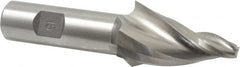 Made in USA - 15° Taper Angle per Side, 1/4" Small End Diam, 2" LOC, High Speed Steel 3 Flute Tapered Square End Mill - 4-1/2" OAL, 1" Shank Diam, Spiral Flute - Americas Industrial Supply