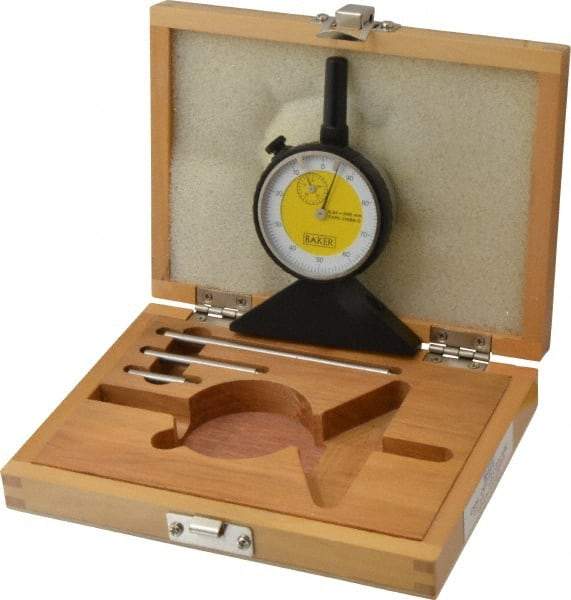 Value Collection - 0 to 200 mm Range, White Dial Depth Gage - 0.01 mm Graduation, 0.05 mm Accuracy, 10 mm Travel, 3-1/8 Inch Base Measuring Length - Americas Industrial Supply