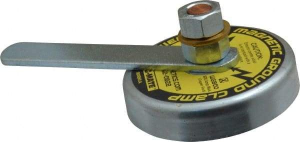 Mag-Mate - 800 Amps Grounding Capacity, 3-1/2" Diam, 2-1/4" High, 35 Lb Max Pull Force, Rare Earth Magnetic Welding & Fabrication Ground Clamp - 55 Lb Average Pull Force, Round Cup Magnet, Copper Stud, Compatible with Flat Surface - Americas Industrial Supply