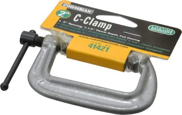 Wilton - Light-Duty 2" Max Opening, 1-1/8" Throat Depth, Ductile Iron Standard C-Clamp - 800 Lb Capacity, 0" Min Opening, Standard Throat Depth - Americas Industrial Supply