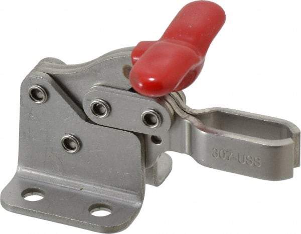 De-Sta-Co - 350 Lb Holding Capacity, Horizontal Handle, Manual Hold Down Toggle Clamp - 173° Handle Movement, 92° Bar Opening, U-Bar, Flanged Base, Electro-Plated Zinc, Stainless Steel - Americas Industrial Supply