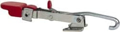 De-Sta-Co - 375 Lb Capacity, Horizontal, J Hook, Flanged Base, Carbon Steel Pull Action Latch Clamp - 4" Drawing Movement, 9.45" OAL, Thumb Handle - Americas Industrial Supply