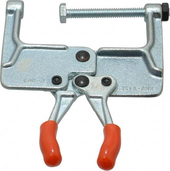 Lapeer - 181.44 Kg Load Capacity, 1-3/16" Throat Depth, 4-3/4" OAL, Carbon Steel, C Style Plier Clamp - 2-15/16" Max Jaw Capacity, 1/4-20 Spindle, 2.94" Open Throat Height, Orange Handle, Spindle End - Americas Industrial Supply