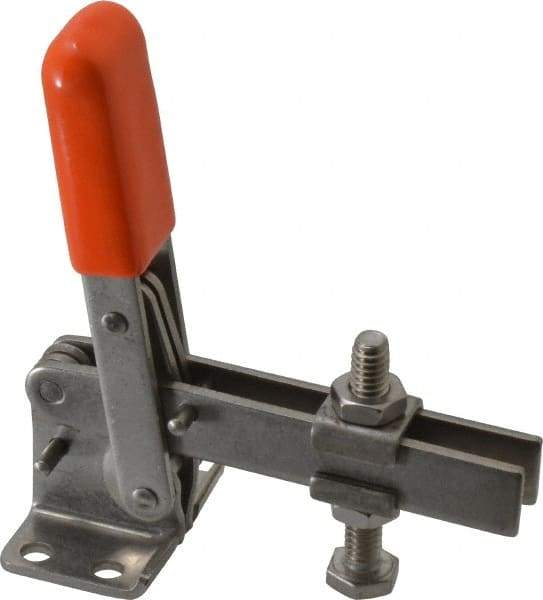 Lapeer - 100 Lb Holding Capacity, Vertical Handle, Manual Hold Down Toggle Clamp - 63° Handle Movement, 95° Bar Opening, U-Bar, Flanged Base, Stainless Steel - Americas Industrial Supply