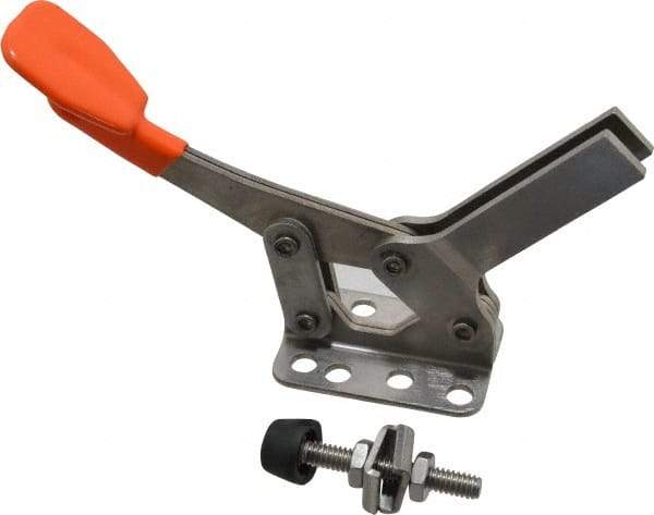 Lapeer - 400 Lb Holding Capacity, Horizontal Handle, Manual Hold Down Toggle Clamp - 85° Handle Movement, 95° Bar Opening, U-Bar, Flanged Base, Stainless Steel - Americas Industrial Supply