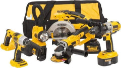 DeWALT - 17 Piece 18 Volt Cordless Tool Combination Kit - Includes 1/4" Impact Driver, 6-1/2" Circular Saw, Cut-Off Tool, Reciprocating Saw, 1/2" Hammer Drill, Battery Included - Americas Industrial Supply