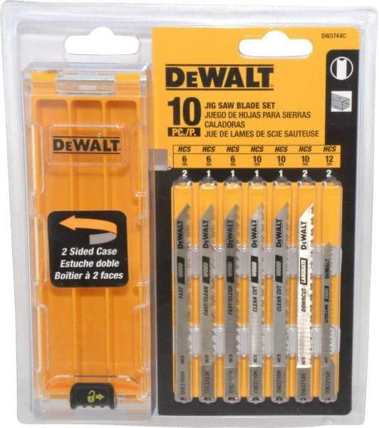 DeWALT - 10 Piece, 3" to 4" Long, 6 to 18 Teeth per Inch, Bi-Metal and High Carbon Steel Jig Saw Blade Set - U-Shank - Americas Industrial Supply