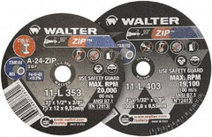 WALTER Surface Technologies - 4" 24 Grit Aluminum Oxide Cutoff Wheel - 1/16" Thick, 3/8" Arbor, 19,100 Max RPM, Use with Die Grinders - Americas Industrial Supply