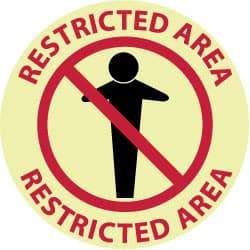 NMC - Restricted Area, Anti-Skid Pressure-Sensitive Vinyl Floor Sign - Round, Black & Red on White, Adhesive Backed, For Security & Admittance - Americas Industrial Supply
