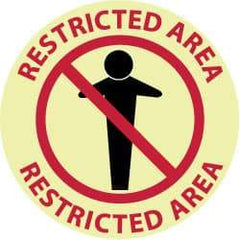 NMC - Restricted Area - Restricted Area, Anti-Skid Polyester Floor Sign - Round, Red & Black on Yellow (Glow), Adhesive Backed, For Security & Admittance - Americas Industrial Supply