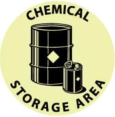 NMC - Chemical Storage Area, Anti-Skid Pressure-Sensitive Vinyl Floor Sign - Round, Black on Yellow, Adhesive Backed, For Hazardous Materials - Americas Industrial Supply