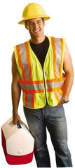 OccuNomix - Size 3X/4XL High Visibility Yellow Mesh Expandable Vest - 58 to 64" Chest, ANSI 107-2015, Zipper Closure, 3 Pockets, Polyester - Americas Industrial Supply
