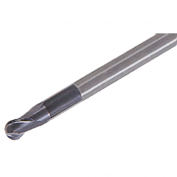 Iscar - 1mm Diam, 1mm LOC, 2 Flute Solid Carbide Ball End Mill - TiAlN Finish, Single End, 50mm OAL, 4mm Shank Diam, Spiral Flute - Americas Industrial Supply