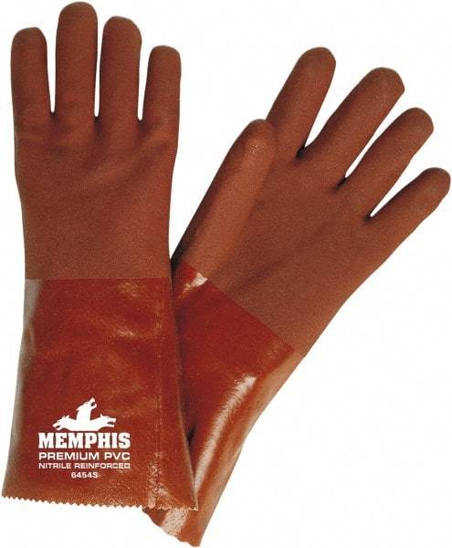 MCR Safety - Size L (9), 14" Long, 28 mil Thick, Supported, PVC Chemical Resistant Gloves - Rough Finish, Fleece/Jersey Lined, Red - Americas Industrial Supply