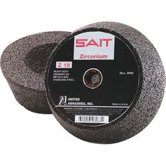 Sait - 6" Diam x 2" Thick, R Hardness, 16 Grit Surface Grinding Wheel - Zirconia Alumina, Type 11, Very Coarse Grade, 6,050 Max RPM, Resinoid Bond - Americas Industrial Supply