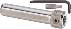 Kennametal - Neutral Cut, KM2016 Modular Connection, Round Shank Lathe Modular Clamping Unit - 22mm Square Shank Diam, 100mm OAL, Through Coolant, Series NCM-SS Round Shank - Exact Industrial Supply