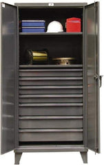 Strong Hold - 2 Shelf 7 Bin Locking Storage Cabinet - Steel, 36" Wide x 24" Deep x 78" High, Dark Gray - Americas Industrial Supply