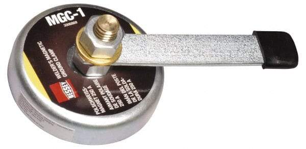 Bessey - 250 Amps Grounding Capacity, 3-1/2" Diam, 2" High, 55 Lb Max Pull Force, Magnetic Welding & Fabrication Ground Clamp - 55 Lb Average Pull Force, 3-1/2" Long, Round Cup Magnet, Brass Stud - Americas Industrial Supply