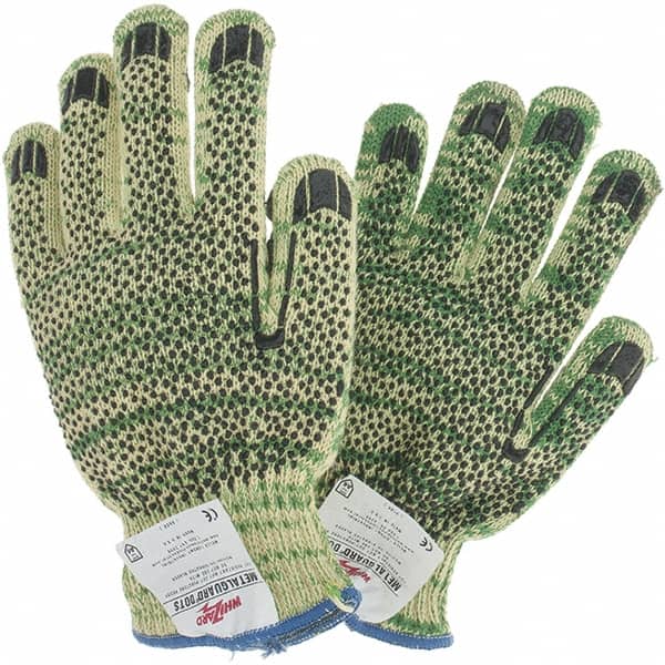 Whizard - Size M, ANSI Cut Lvl A6, Cut Resistant Gloves - Palm & Fingertips Coated, Yellow/Green - Americas Industrial Supply