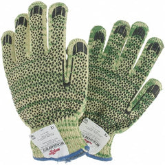 Whizard - Size M, ANSI Cut Lvl A6, Cut Resistant Gloves - Palm & Fingertips Coated, Yellow/Green - Americas Industrial Supply