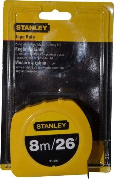 Stanley - 26' x 1" Yellow Blade Tape Measure - 1/32 & 1/16" & 1mm Graduation, Inch/Metric Graduation Style, Yellow Case - Americas Industrial Supply