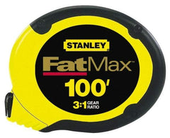 Stanley - 100' x 3/8" Yellow Blade Tape Measure - 1/8" Graduation, Inch Graduation Style, Yellow/Black Case - Americas Industrial Supply