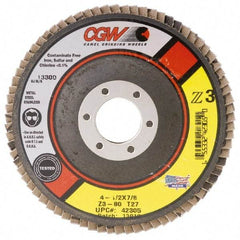 Camel Grinding Wheels - 60 Grit, 6" Disc Diam, 5/8-11 Center Hole, Type 27 Zirconia Alumina Flap Disc - 10,200 Max RPM, Poly Cotton Backing, Arbor Attaching System, Coated - Americas Industrial Supply