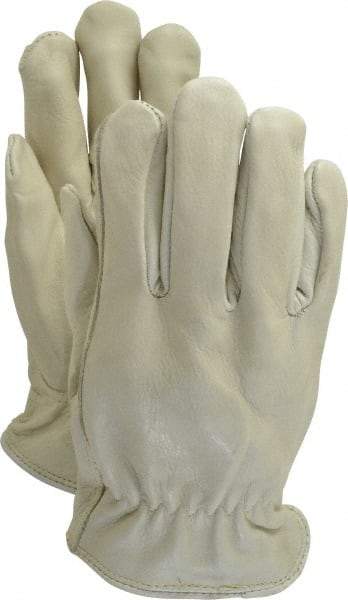 PRO-SAFE - Size M (8) Grain Cowhide General Protection Work Gloves - For Work & Driver, Uncoated, Slip-On Cuff, Full Fingered, Natural, Paired - Americas Industrial Supply