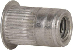 Made in USA - 1/4-20, 0.39 Insert Diam, 0.58" OAL, Knurled Body Open End Threaded Insert - 0.3906" Hole Diam, 1/2" Head Diam, 5056 Aluminum, Clear Protective Coating - Americas Industrial Supply