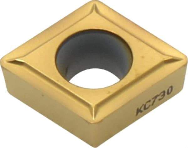 Kennametal - CCMT432 LF Grade KC730 Carbide Turning Insert - TiN Finish, 80° Diamond, 1/2" Inscr Circle, 3/16" Thick, 1/32" Corner Radius - Americas Industrial Supply