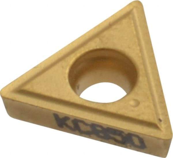 Kennametal - TPGM21.51 Grade KC850 Carbide Turning Insert - TiC/TiCN/TiN Finish, 60° Triangle, 1/4" Inscr Circle, 3/32" Thick, 1/64" Corner Radius - Americas Industrial Supply