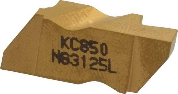 Kennametal - 3125NG Grade KC850, 3.18mm Cutting Width Carbide Grooving Insert - 3.81mm Max Depth of Cut, Left Hand, 0.19mm Corner Radius, TiC/TiCN/TiN Finish - Americas Industrial Supply