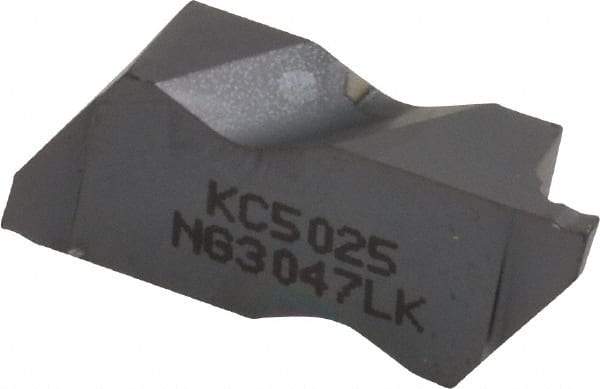 Kennametal - 3047NG K Grade KC5025, 1.19mm Cutting Width Carbide Grooving Insert - 1.91mm Max Depth of Cut, Left Hand, 0.19mm Corner Radius, TiAlN Finish - Americas Industrial Supply
