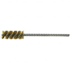 Brush Research Mfg. - 1/4" Diam Helical Brass Tube Brush - Single Spiral, 0.005" Filament Diam, 1-1/4" Brush Length, 4-1/2" OAL, 0.112" Diam Galvanized Steel Shank - Americas Industrial Supply