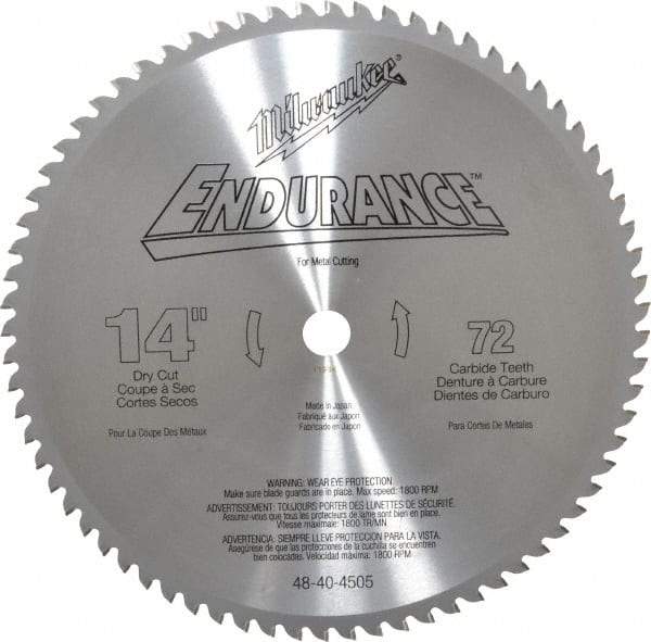 Milwaukee Tool - 14" Diam, 1" Arbor Hole Diam, 72 Tooth Wet & Dry Cut Saw Blade - Carbide-Tipped, Burr-Free, Clean, Smooth Action, Standard Round Arbor - Americas Industrial Supply