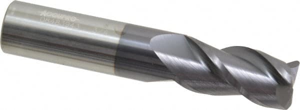 Accupro - 3/4", 3 Flute, Single End, Solid Carbide, 0.06" Corner Radius End Mill - 4" OAL, 40° Helix, Right Hand Flute, 1-1/2" LOC, Right Hand Cut - Americas Industrial Supply
