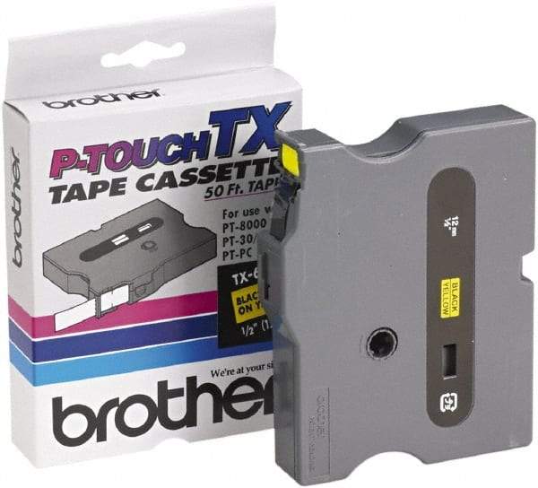 Brother - 1/2" Wide x 600" Long, Yellow Tape Cassette - For Label Maker - Americas Industrial Supply