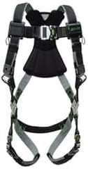 Miller - 400 Lb Capacity, Size Universal, Full Body Construction Safety Harness - Polyester (Outer) & Webbing, Quick Connect Leg Strap, Quick Connect Chest Strap, Green/Black - Americas Industrial Supply
