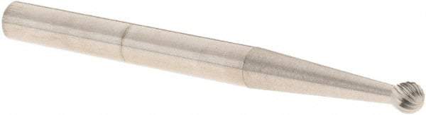 M.A. Ford - 3/32" Cut Diam, 1/8" Shank Diam, Ball Head Double Cut Burr - Carbide, Radius End, 5/64" LOC, 1-1/2" OAL - Americas Industrial Supply