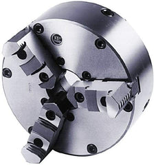 BTC - 3 Jaws, 8" Diam, Self Centering Manual Lathe Chuck - Plain Back Mount Spindle, Adjustable, Reversible, 3,100 Max RPM, 2.264" Through Hole Diam, Cast Iron - Americas Industrial Supply