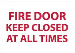 NMC - Fire Door - Keep Closed at All Times, Pressure Sensitive Vinyl Fire Sign - 14" Wide x 10" High, Glow-in-the-Dark - Americas Industrial Supply