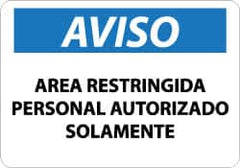 NMC - "Area Restringida - Personal Autorizado Solamente", 10" Long x 14" Wide, Aluminum Safety Sign - Rectangle, 0.04" Thick, Use for Security & Admittance - Americas Industrial Supply