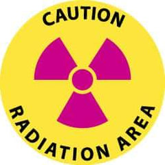 NMC - Caution - Radiation Area, Anti-Skid Pressure-Sensitive Vinyl Floor Sign - Round, Black & Magenta on Yellow, Adhesive Backed, For Accident Prevention - Americas Industrial Supply