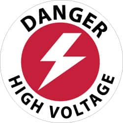 NMC - Danger - High Voltage, Anti-Skid Pressure-Sensitive Vinyl Floor Sign - Round, Black & Red on White, Adhesive Backed, For Accident Prevention - Americas Industrial Supply