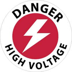 NMC - Danger - High Voltage, Anti-Skid Pressure-Sensitive Vinyl Floor Sign - Round, Black & Red on White, Adhesive Backed, For Accident Prevention - Americas Industrial Supply