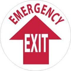 NMC - Emergency Exit, Anti-Skid Pressure-Sensitive Vinyl Floor Sign - Round, Red on White, Adhesive Backed, For Exit, Entrance & Directional - Americas Industrial Supply