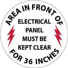 NMC - Area in Front of Electrical Panel Must Be Kept Clear for 36 Inches, Anti-Skid Pressure-Sensitive Vinyl Floor Sign - Round, Black & Red on White, Adhesive Backed, For Accident Prevention - Americas Industrial Supply