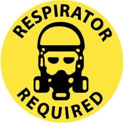 NMC - Respirator Required, Anti-Skid Pressure-Sensitive Vinyl Floor Sign - Round, Black on Yellow, Adhesive Backed, For Accident Prevention - Americas Industrial Supply