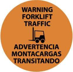 NMC - Warning Forklift Traffic, Anti-Skid Pressure-Sensitive Vinyl Floor Sign - Round, Black on Orange, Adhesive Backed, For Accident Prevention - Americas Industrial Supply